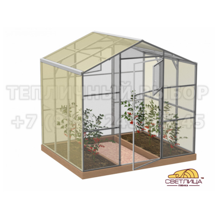Теплица из поликарбоната и пленки светлица Усиленная Домиком 2,3х2 h=2.1 м профиль 25х25 мм